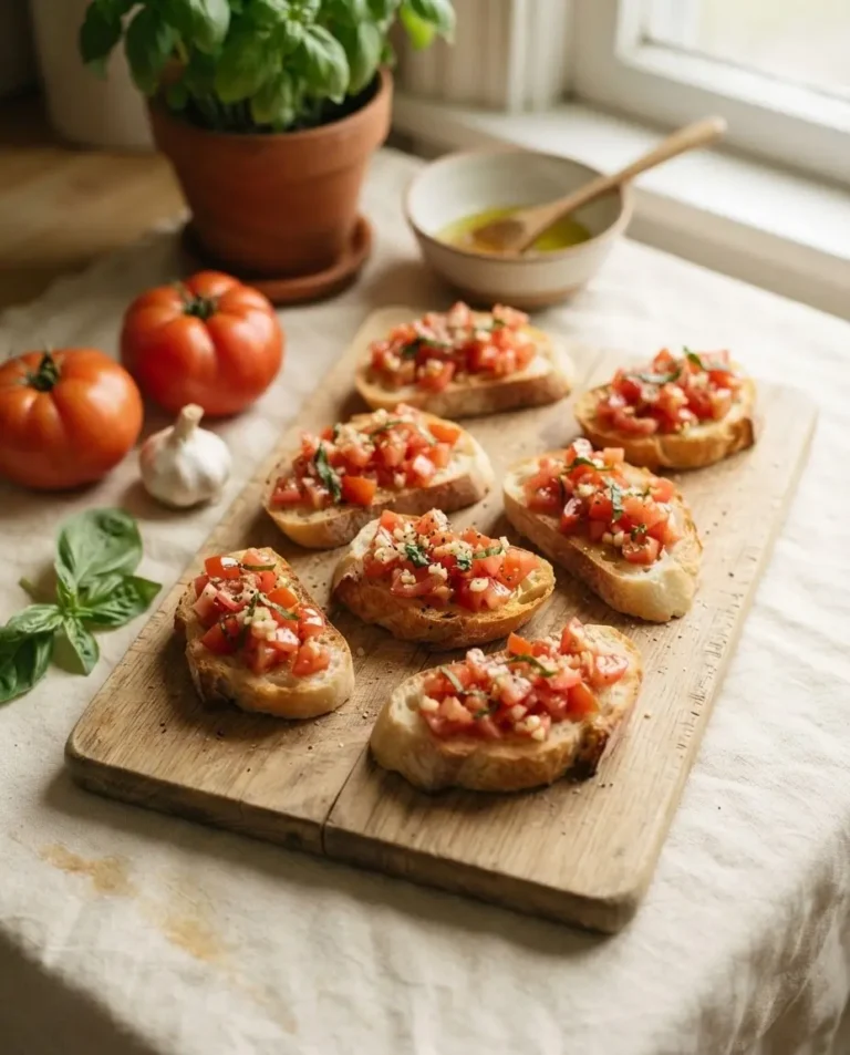 Klassische Bruschetta mit Tomaten und Knoblauch