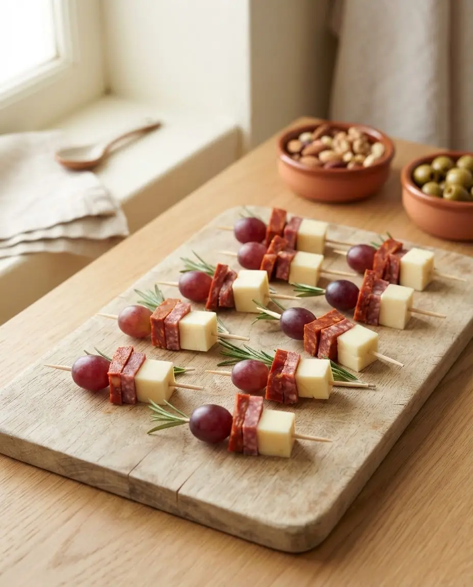 Schnelle Wurst Käse Trauben Spieße