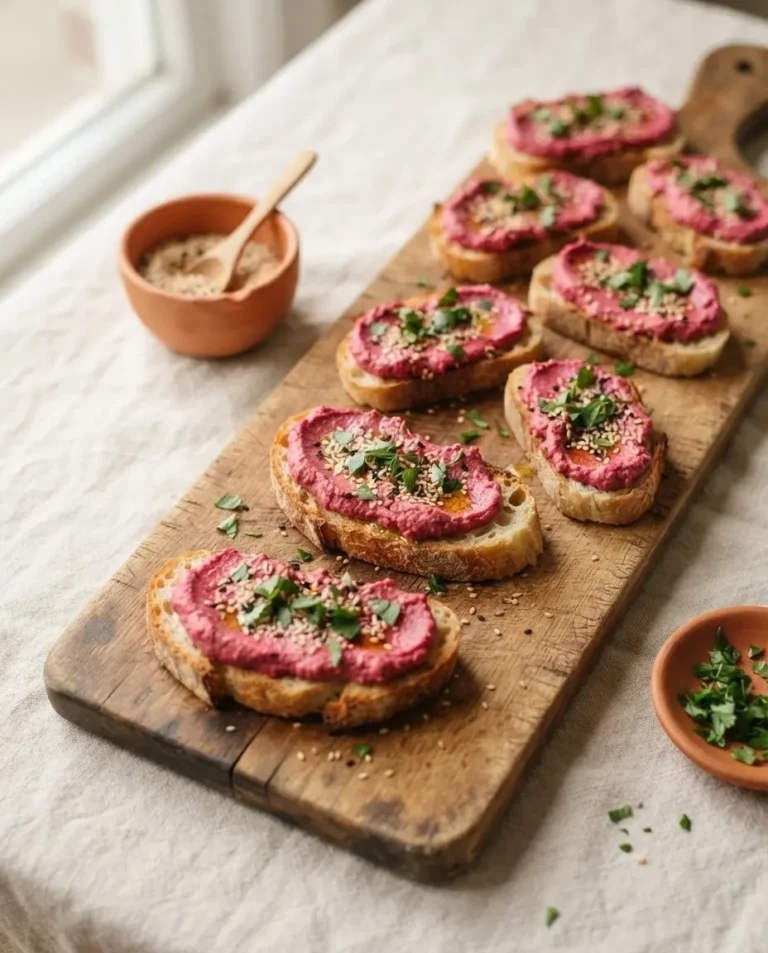 Vegane Rote-Bete-Hummus-Crostini
