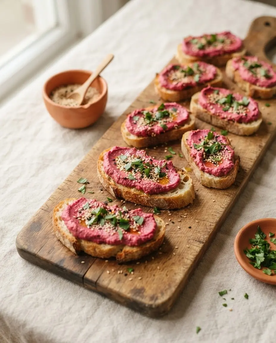 Vegane Rote-Bete-Hummus-Crostini