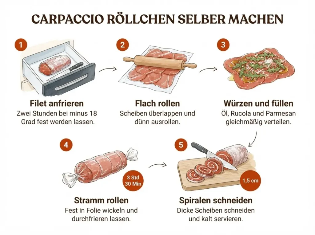 Carpaccio Röllchen mit Parmesan