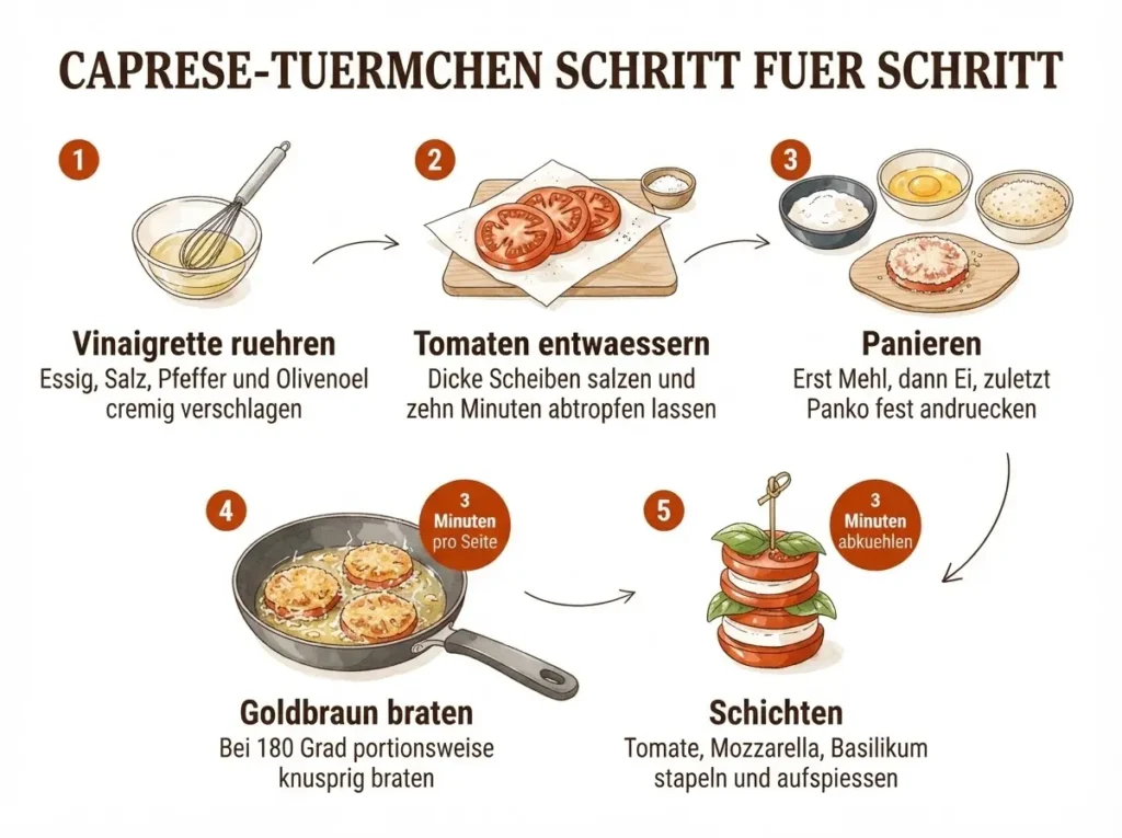  Mini-Caprese-Türmchen geschichtet