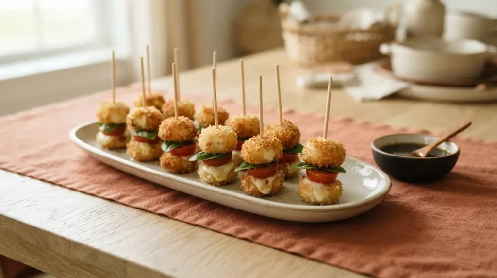  Mini-Caprese-Türmchen geschichtet