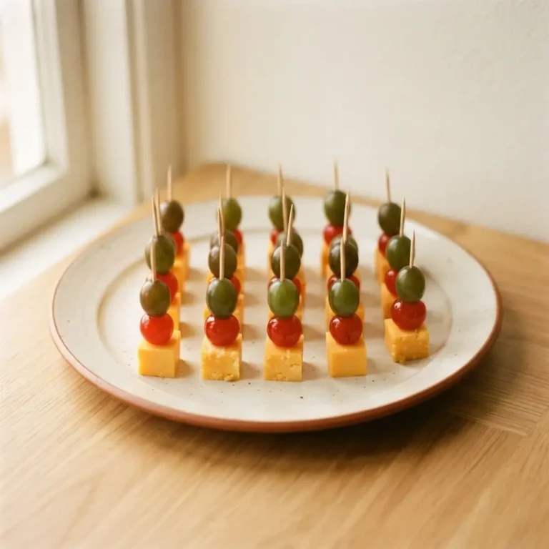 Käsehäppchen mit Zahnstocher — Hartkäsewürfel mit Weintrauben und Cocktailkirschen auf Platte
