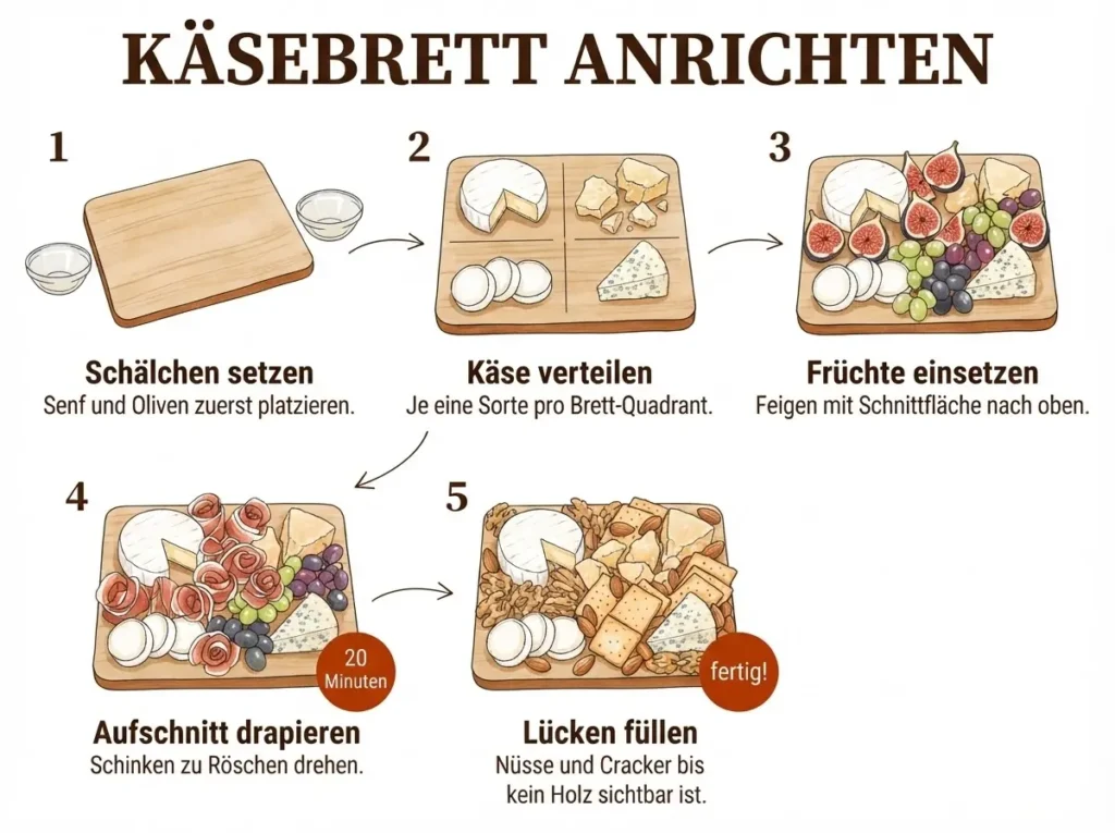Illustrierte Anleitung: Herbstliches Käsebrett in 5 Schritten anrichten