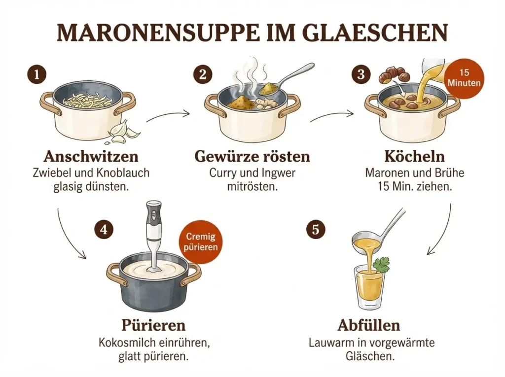 Infografik: Maronensuppe im Gläschen in 5 Schritten zubereiten