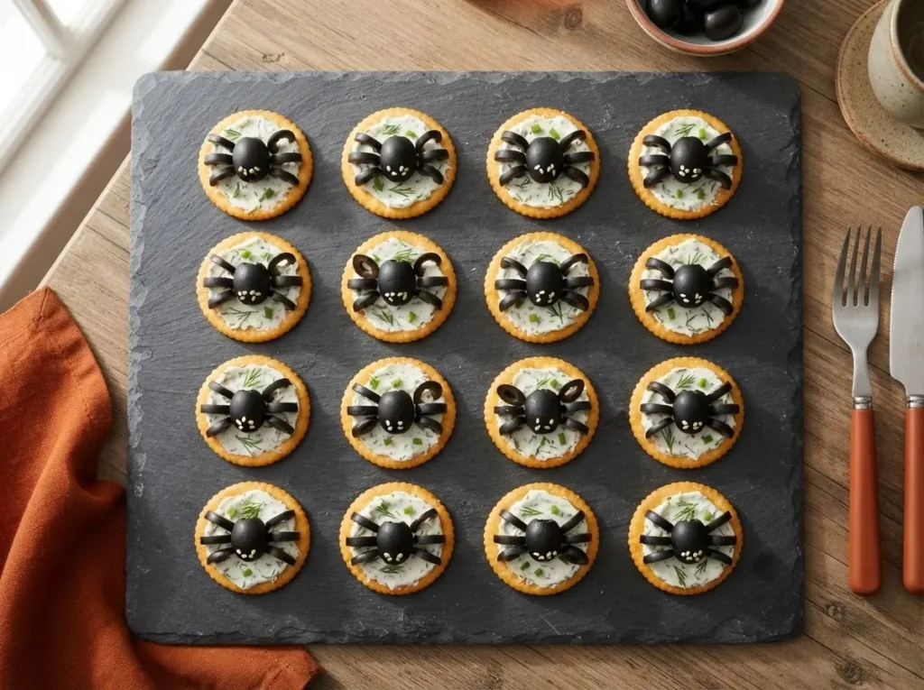 Schritt-für-Schritt Spinnen-Canamés mit Olive zubereiten in 5 illustrierten Panels